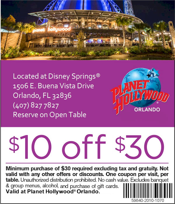Planet Hollywood Restaurant Mobile-Friendly Coupons