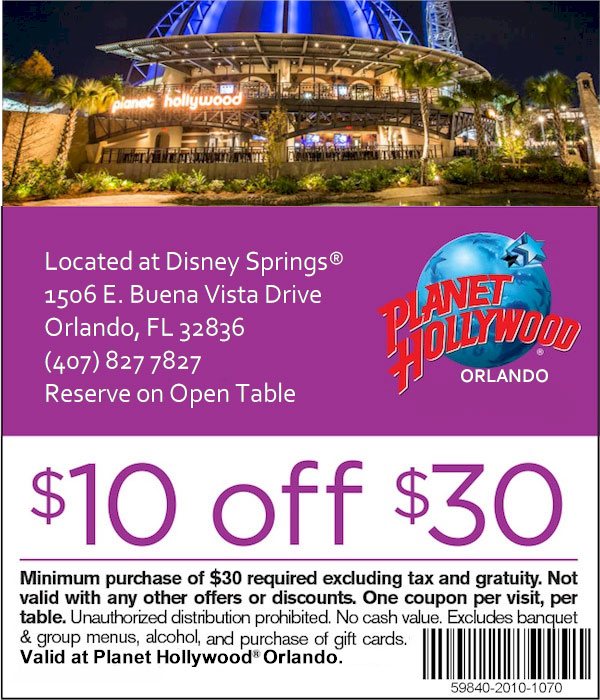 Planet Hollywood Restaurant Mobile-Friendly Coupons
