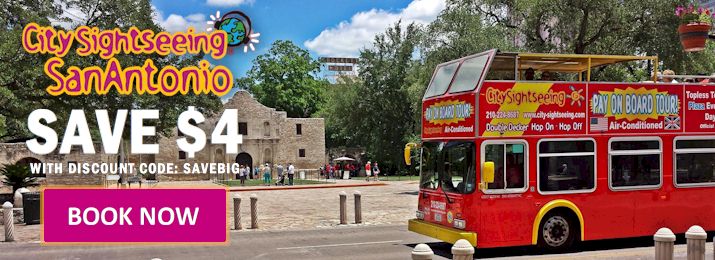 San Antonio Open Top Bus Tour discounts for CitySightseeing Tours of San Antonio. Save with FREE travel discount coupons from DestinationCoupons.com!