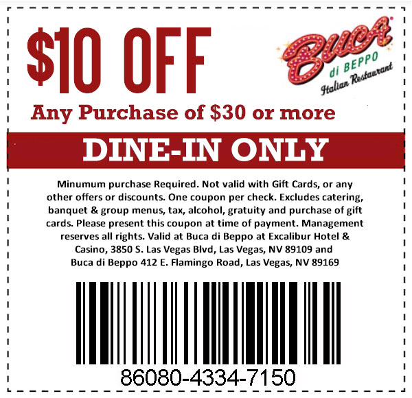 Buca di Beppo Las Vegas 10.00 Off Coupon